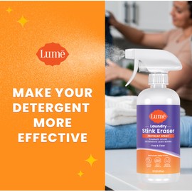 Lume Laundry Stink Eraser - Pretreat Spray & Laundry Brush - Eliminates Body Odor In Clothes - Odor Blasting Enzyme Blend - Makes Your Detergent Work Better - Free And Clear - 16 fluid ounces