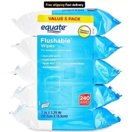 Equate Flushable Wipes, Fresh Scent, 5 packs of 48 wipes, 240 wipes total