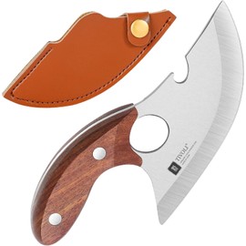 TIVOLI Small Ulu Knife 5-inch Rocker Knife, Full Tang Kitchen Utility Knife Handmade Alaskan Ulu Meat Knife with Sheath for Outdoor Camping BBQ Fishing Hiking Father's Day Christmas Gift Men Women