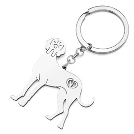 NEWEI Stainless Steel Dog Keyring Cute Pet Dog Keychain for Women Girls Purse Car Key Charms, Silver Plated Great Dane