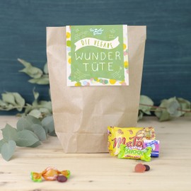 Die vegane Wundertüte, bunt befüllt mit veganen Süßigkeiten, Nasch- und Überraschungsspaß, verpackt in einer schönen Geschenk-Tüte, süßes Mitbringsel (Kinder)-Geburtstagsparty