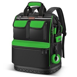LOKASS Tool Bag Backpack, Heavy Duty Tool Backpacks with Combination Lock, Waterproof Tool Bags for Tools Storage and Organization, Black/Green