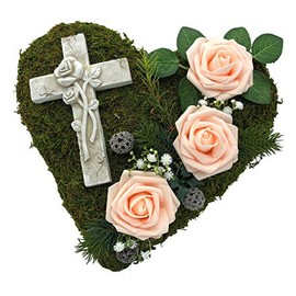 Grave Decoration Grave Arrangement Grave Ornament Moss Heart Cross Or Angel Mourning Heart Grave Heart Arrangement Roses