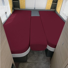 Erwin Müller Fitted Sheets Set of 3 for Motorhome or Caravan - Rear Bed - Multi-Stretch Jersey - Burgundy - Size 70 x 190 cm - 85 x 210 cm (2X) + 35 x 130 - 50 x 145 cm