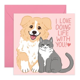 Happy Anniversary Husband Card - Dog Valentines Day Card - 'I Love Doing Life With You Pets' - Wife Birthday Card - Pet Owner Dog Mom Dad - I Love You Gifts For Her Him - Comes With Cute Stickers