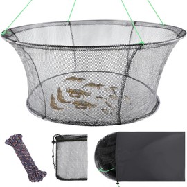 40" Portable Foldable Cast Fishing Net - Heavy-Duty Pier & Bridge Net w/Quick-Dry Coating, Reinforced Steel Hoops, Storage Bag & Bait Net - Catches Fish, Shrimp, Crab
