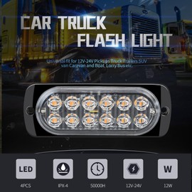 12pcs Ultra Slim 12-LED Sync Strobe Lights Kit, Emergency Warning Flashing Lights w/Controller for Trucks, Cars, Construction Vehicles, Firefighter Vehicles