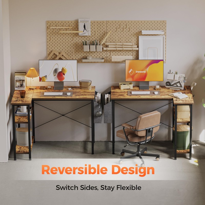 Mericonia Small L Shaped Computer Desk with Power Outlets, Gaming