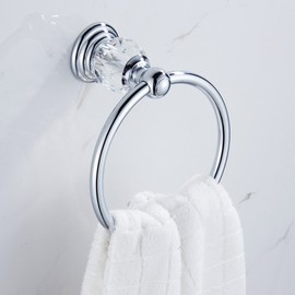 BATHSIR Crystal Towel Ring, Bathroom Hand Towel Holder Chrome Towel Rack Accessories Wall Mounted, Polished