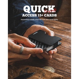 DUGRAFT - portafolios delgada para hombre, minimalista, de metal, con bloqueo RFID, bolsillo frontal para más de 15 tarjetas, dinero y tarjetas fácilmente extraíbles, Negro -, Slim