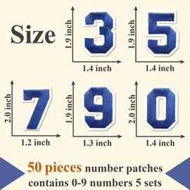 Number Iron On Patches, Numbers 0-9 Embroidery Applique Patch, DIY Decorative Heat Press Patches for Clothing Jeans Jackets Backpacks Hats (Blue 50 Pcs)