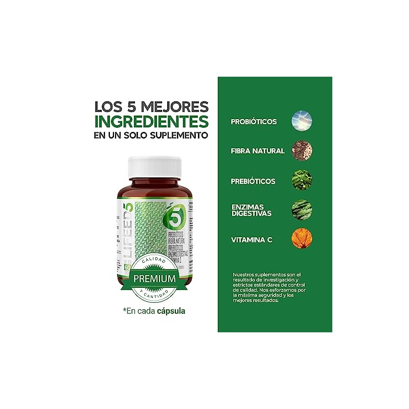 LIFEED5 Enzimas Digestivas y Probióticos | 60 cápsulas | 500mg