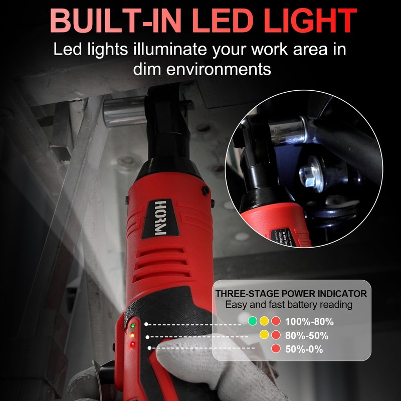 HORMY 3/8" 16.8V Electric Ratchet,Cordless Ratchet Tool Kit,40 Ft-lbs,280 RPM,Equipped