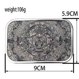 Aztec Calendar Belt Buckle for Men, Aztec Mayan Indian Calendar Belt Buckle, Retro Solar Aztec Calendar Square Belt Buckle, Western Cowboy Belt Buckle, Vintage Punk Rock Belt Buckle (Silver)