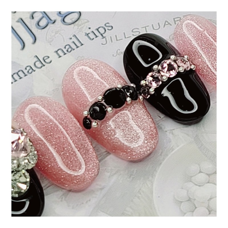 Black Pink Handmade Nail Tips - Lipstick / 블랙 핑크