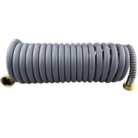 Darnassus Garden Hose, Green PU Curly Water Hose with Brass Connectors,Watering Hose Coil,Retractable,Corrosion Resistant Garden Coil Hose (Grey, 15 FT)