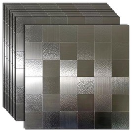 sanyeskkiy 10 Sheets Peel and Stick Backsplash Tile, Self-Adhesive Mosaic Tile, Stick on Kitchen, Bathroom Vanities, Laundry Table (Stainless Steel+Texture)