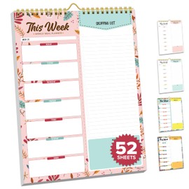 Decorably Meal Planner Pad With Shopping List Minimalist - 52 Easy Tear-Off Sheets Menu Planner for Fridge, 7x10in Spring-Bound Meal Planning Notepad, Meal Planner for Fridge, Weekly Menu Planner Pad