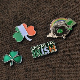 PinMart St. Patrick's Day Lapel Pin – 4-Piece St. Patrick’s Day Pin Set Jewelry for Women and Men – Irish Culture Celebration Pin –Gold Plated Enamel Brooch with Clutch Back