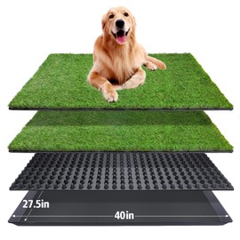 Dog Grass Pad with Tray(40×27.5 inch), Large XL Reusable 3-Layer Dog Pee Potty Grass Pads, Easy to Clean Artificial Fake Grass for Indoor Outdoor and Balcony (2 Pcs Grass Pad+Drainage Grate+Tray)