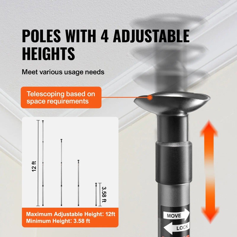 12 Ft Dust Barrier Poles with 4 Telescoping Sections Convenient