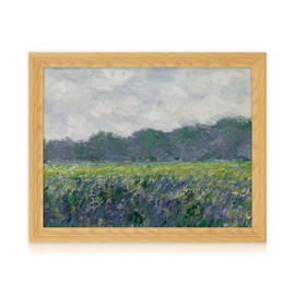 Brivoria Framed Canvas Wall Art Vintage Decor, Impressionist Landscape with Yellow Irises Purple Flowers and Bold Brushwork for Living Room Statement Wall or Botanical Gallery Display, 16"x20"