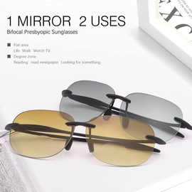 2 Pairs Rimless Bifocal Reading Sunglasses UV400 Protection Sports Outdoor Unisex Sun Readers Blue Light Blocking Glasses for Men and Women Driving Safety Eyeglasses Tinted Lens Shades Eyewear 2.5