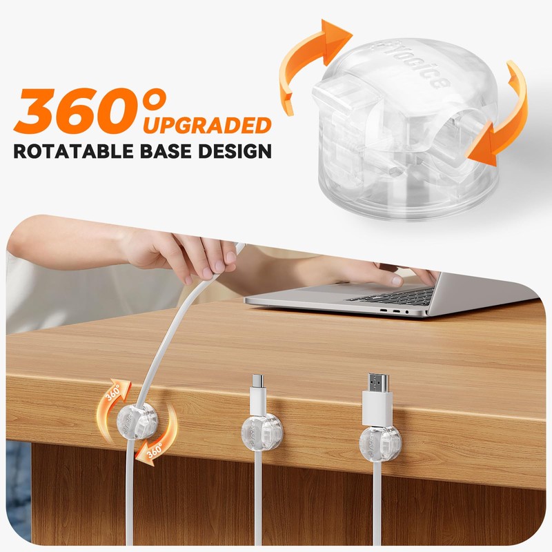 6 Pack Locking Spring Cable Clips, Rotatable Cord Organizer with