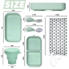 IFASHIHOME 6 PCS Travel Suction Plate for Baby,Portable Silicone Suction Plate to Go,Baby Divided Plates Feeding Set with Travel Bag for Toddler Baby Plate Divided Bowls Travel Essential Sage Green