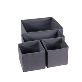PRENDİ HOME 4 Piece Foldable Drawer and Wardrobe Organiser Set - 28 x 28 x 13 cm, 28 x 13 x 13 cm, 13 x 13 x 13 cm - Anthracite Stylish and Practical Storage Boxes