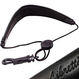 Libretto Junior/Small Neck Padded Sax Strap, Pure Black, Soft Genuine Leather, Adjustable, Less Stressed, Swivel Snap, Comfy, Exquisitely Designed for Soprano Sax & More! Great Gift for Saxophonists!