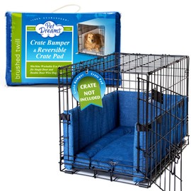 Pet Dreams Dog Crate Bumper & Dog Crate Pad Set, Fits 30 inch Dog Cages, Crate Bumpers for Dog Cages & Crate Mat are Washable, Dog Crate Bumpers for Inside Crate Protects Happy Tails, Medium Denim