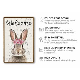 Welcome Sign Rabbit Rabbit Spring Easter Tin Signs Bunny Poster Retro Plaque Wall Decor Gift For Home Farmhouse Cafe Easter Party Wall Decor 8x12 Inch