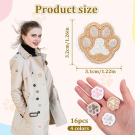 16 Pcs Embroidered Patches Iron-On Appliques Paw Print Embroidered Iron on Patch Cute Paw Decorating DIY Craft Patches Self Adhesive Pet Cat Dog Footprint Appliques for Jackets Clothing Backpacks