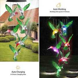 Solar Wind Chime, Color Changing Wind Chimes Hummingbird, LED Decorative Mobile, Gifts for Mom, Waterproof Outdoor Decorative Lights for Garden, Patio, Party, Yard, Window Decorations