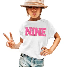 GLIGLITTR Girl Birthday Shirt 5th 6th 7th 8th 9th 10th Birthday Girl T-Shirt Kid Bday Party Outfit Embroidery Shirt Top 5-10Y(White,9Y)