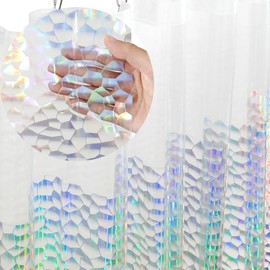 Ga-Geetopia Holographic Narrow Size 3D EVA Shower Curtain Liner Water Cube, 36x72 Premium Light Weight Plastic Bathroom Shower Curtain with Rustproof Metal Grommets