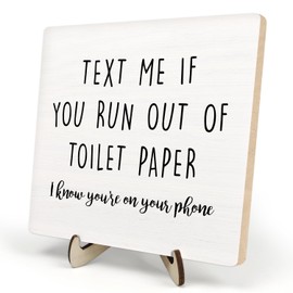 Funny Bathroom Sign Decor, Vintage Wood Plaque Sign,Bathroom Quote Wooden Plaque Sign With Saying Text Me If You Run Out of Toilet Paper, Shelf Bathroom Toilet Home Decor 5.9x5.9 Inch