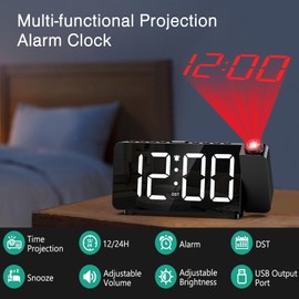 ORIA Projection Alarm Clock, Digital Alarm Clock for Bedroom with 180° Projector, Large Display Digital Clock, LED Clock with Adjustable Brightness & Volume, Snooze, DST, for Seniors Heavy Sleepers