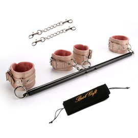 Sovyime Black Pilates Spreader Bar Kit with 4pcs Fur Pink Adjustable Straps,Sports Aid Training Fitness Gear - Exercise Guide Included,Workout Bar,Home Yoga Gym Kit