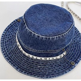 RUINUO Denim Bucket Hat for Women Men Cowboy Packable Jeans Spring Summer Autumn Beach Hat Dark Blue