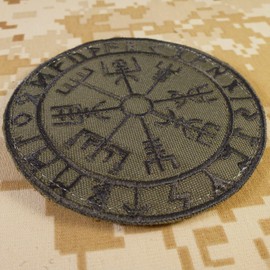 LEGEEON Olive Drab Vegvisir Viking Compass OD Green Norse Rune Morale Tactical Hook Patch