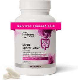 Microbiome Labs MegaSporeBiotic Probiotics for Women & Men - Spore-Based Probiotic for Gut Health & Digestive Support - Shelf-Stable, Travel-Friendly, Mens & Womens Probiotics (60 Capsules)
