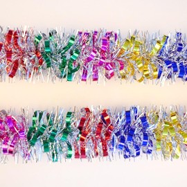 33Ft Christmas Tinsel Garland Shiny Thick Tinsel Decor Xmas Tree Decorations Metallic Twist Foil Garland for Birthday Teachers' Day New Year Parties Indoor Outdoor Party Supplies - Colourful 1