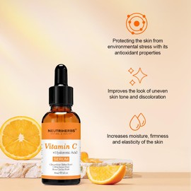 NEUTRIHERBS Vitamin C Serum for Face with Hyaluronic Acid, Dark Spot Corrector, Daily Skin Care, Natural Brightening and Hydrating Face Serum, Moisturising, Wrinkle Repair 1 fl oz