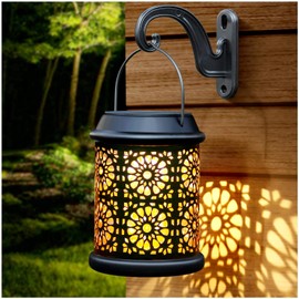 DenicMic Solar Lantern Outdoor Solar Lights Outdoor Hanging Lantern with Handle & Hook Waterproof, 25 Lumen Warm White LED Metal Decorative for Garden, Patio, Porch,Yard, Walkway,1Pack (Black)