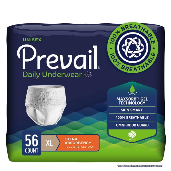 Prevail Adult Incontinence Underwear for Men & Women, Maximum Absorbency, X-Large, 56 Count