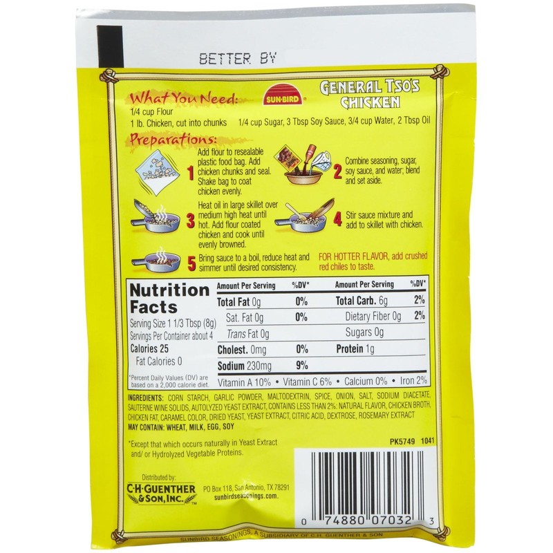 Sun Bird General Tso's Chicken Seasoning Mix, 1.14 oz, 12ct