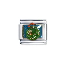 Quiges - 9mm Italian Style Charm Link Module Stainless Steel Frog laying on leaves with Hearts for Italian Style Bracelets