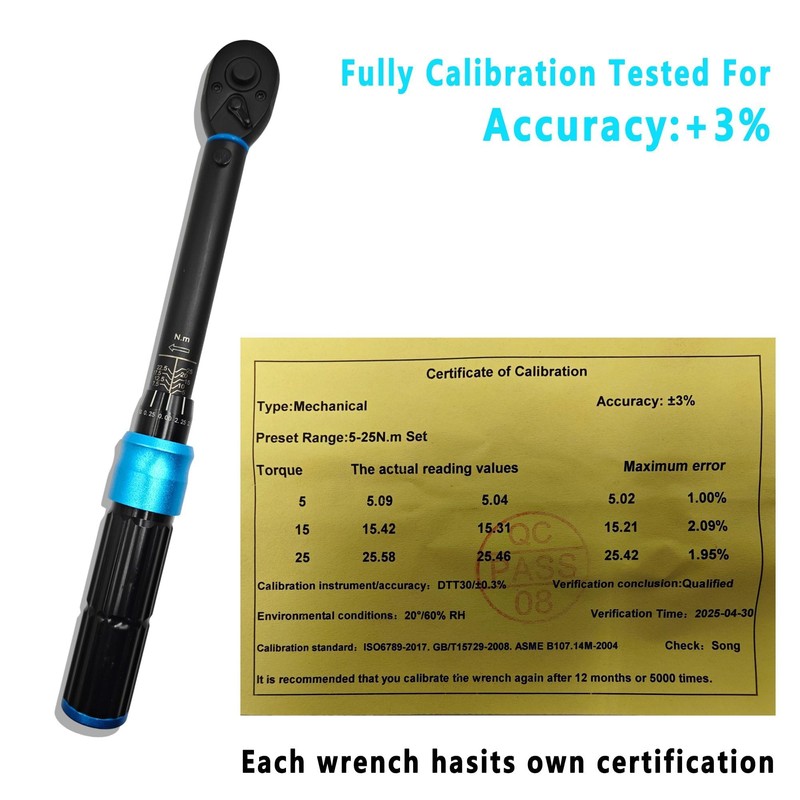 RELIABLESLING 1/4-Inch Drive Torque Wrench, 5-25 N·m(44.3-221.3 in·lb) 72-Tooth Click
